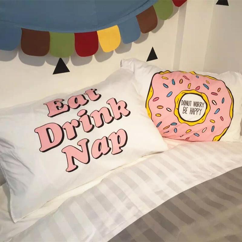 Cotton Chất Lượng Cao Vải Dệt Bằng Tơ Vỏ Gối Bánh Donut Gd Mặt Cười 100% Cotton Vỏ Gối Cặp Giản Lược Cá Tính Đơn Vỏ Gối