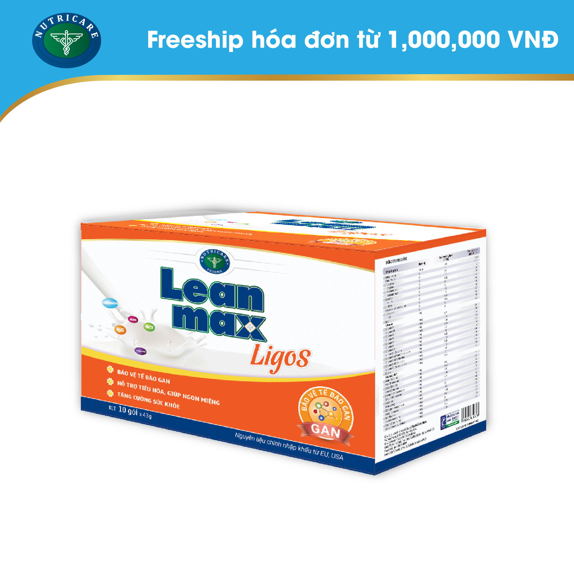 Sữa Lean Max Ligos - 900g, bảo vệ tế bào gan