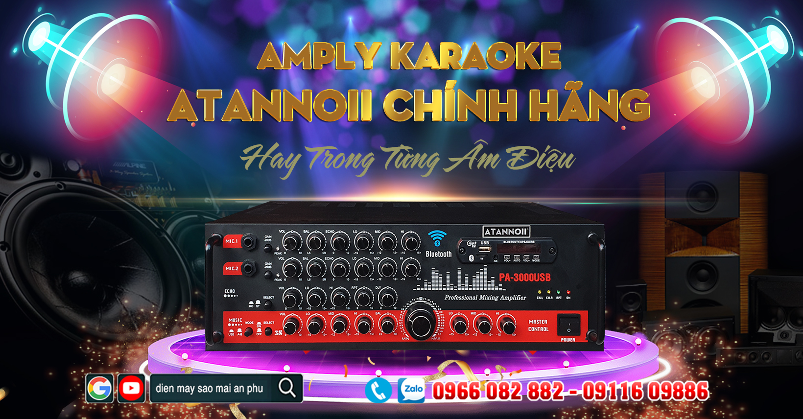 Ampli Bluetooth Karaoke ATANNOII PA-3000USB