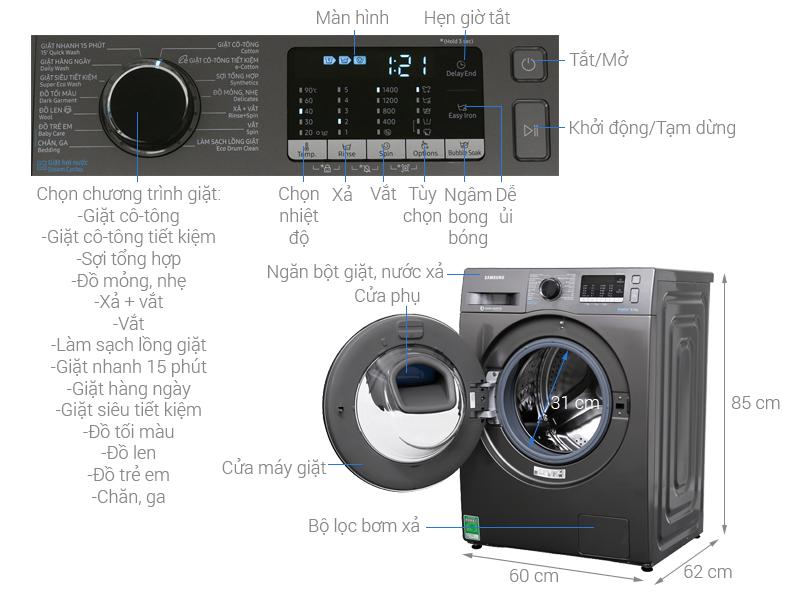 Máy Giặt SAMSUNG WW90J54E0BX/SV 9KG
