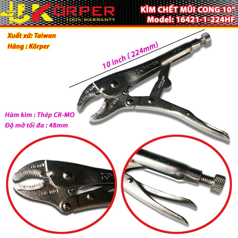 Kìm chết mũi cong 10" Korper KP-16421-1-224
