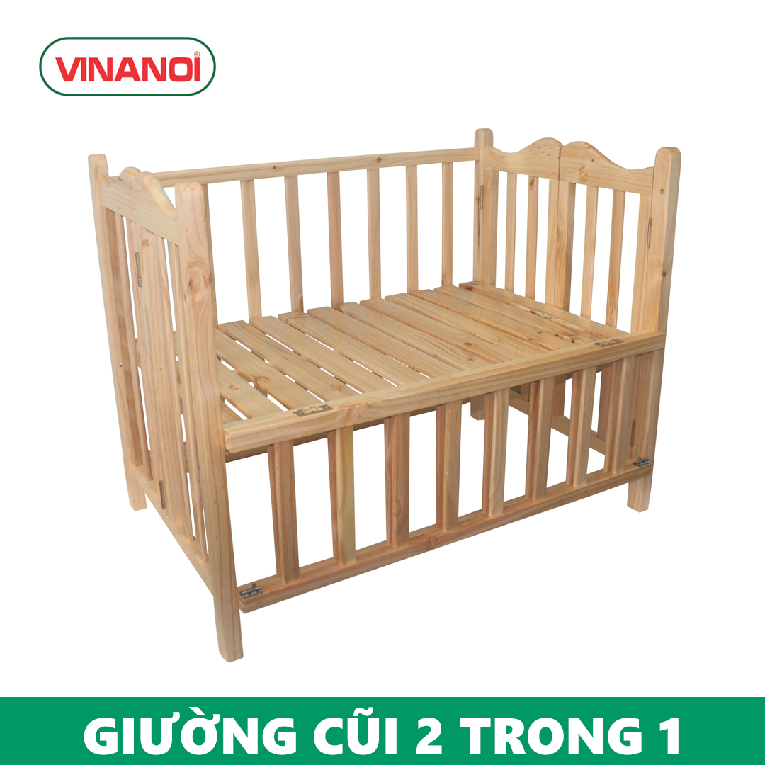 Giường cũi cho bé gỗ thông cao cấp VINANOI VNC107