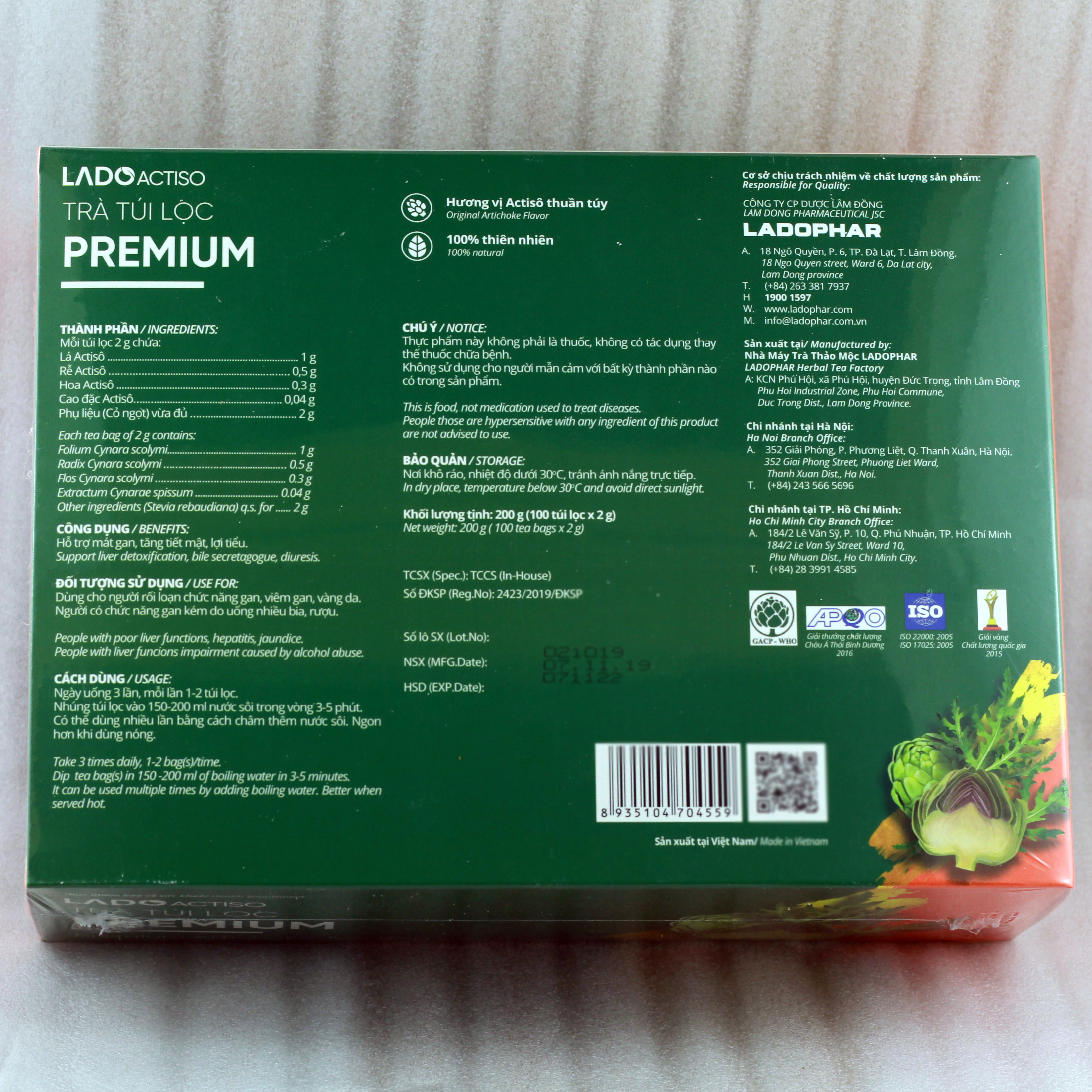 Trà Actiso Ladophar Premium 100 túi lọc