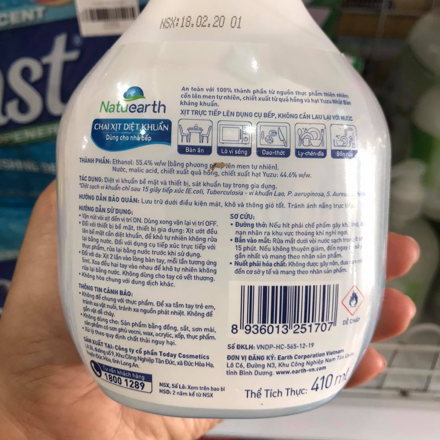 Xịt Diệt Khuẩn nhà bếp Natuearth 410ml