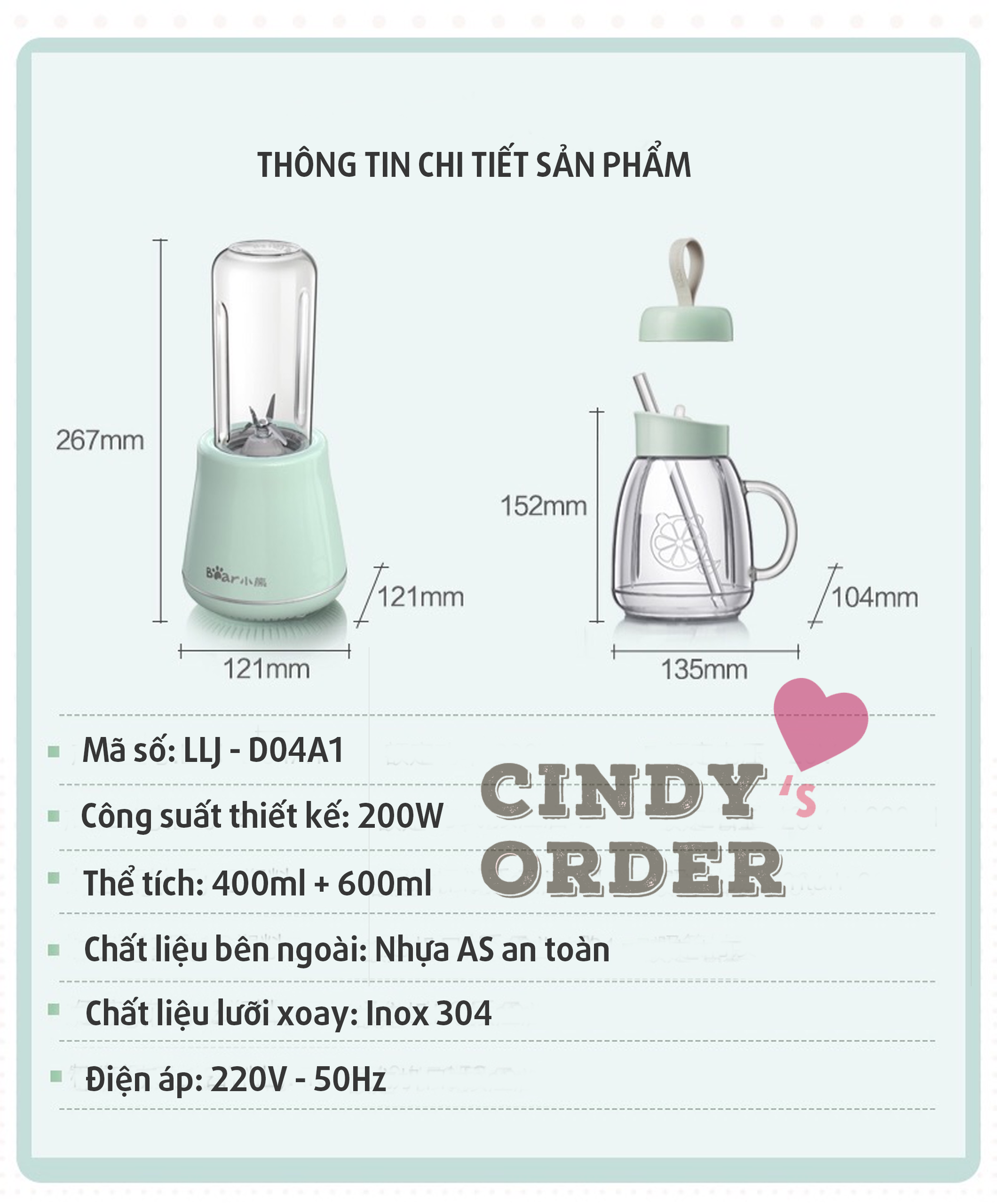 Máy Xay Sinh Tố Bear LLJ-D04A1