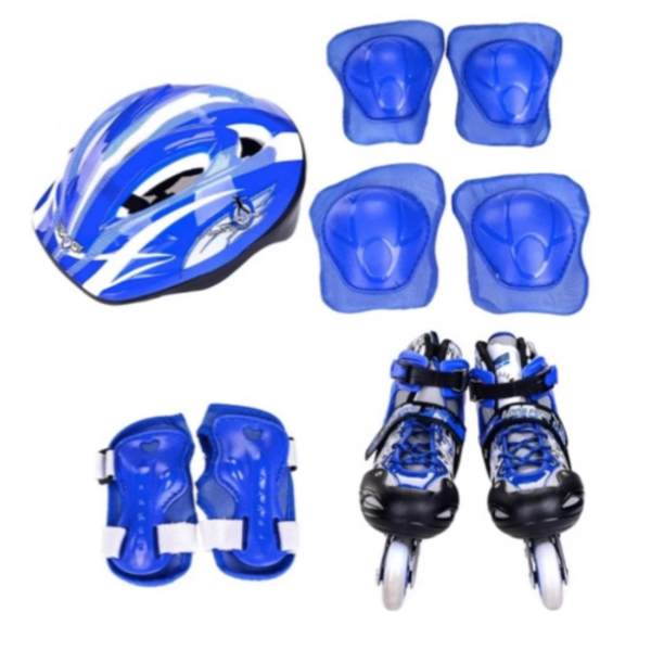 Bộ Giày Patin PTB PT01 + Găng Tay + Mũ Bảo Hiểm Size M (35 – 38) (Xanh)