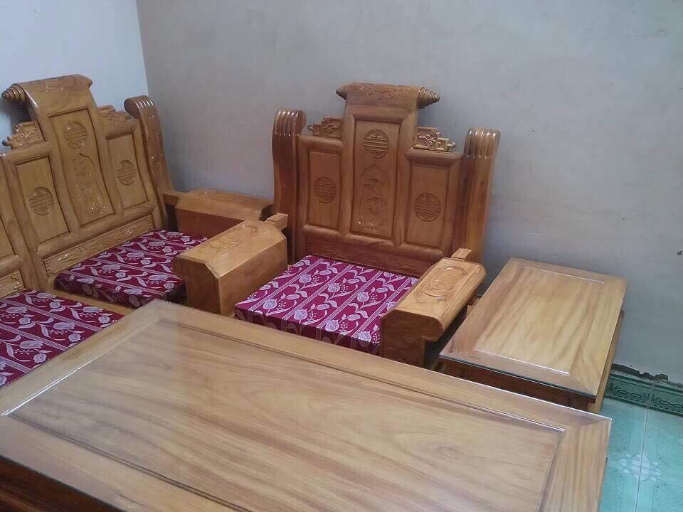 Bộ bàn ghế gỗ phòng khách âu á hộp cuốn thư gỗ gõ đỏ 2m2 và 2m4