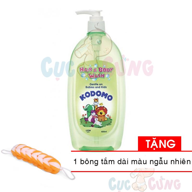Sữa tắm gội Kodomo cho trẻ sơ sinh 400ml Tặng 1 bông tắm dạng dài màu ngẫu nhiên - sua tam goi