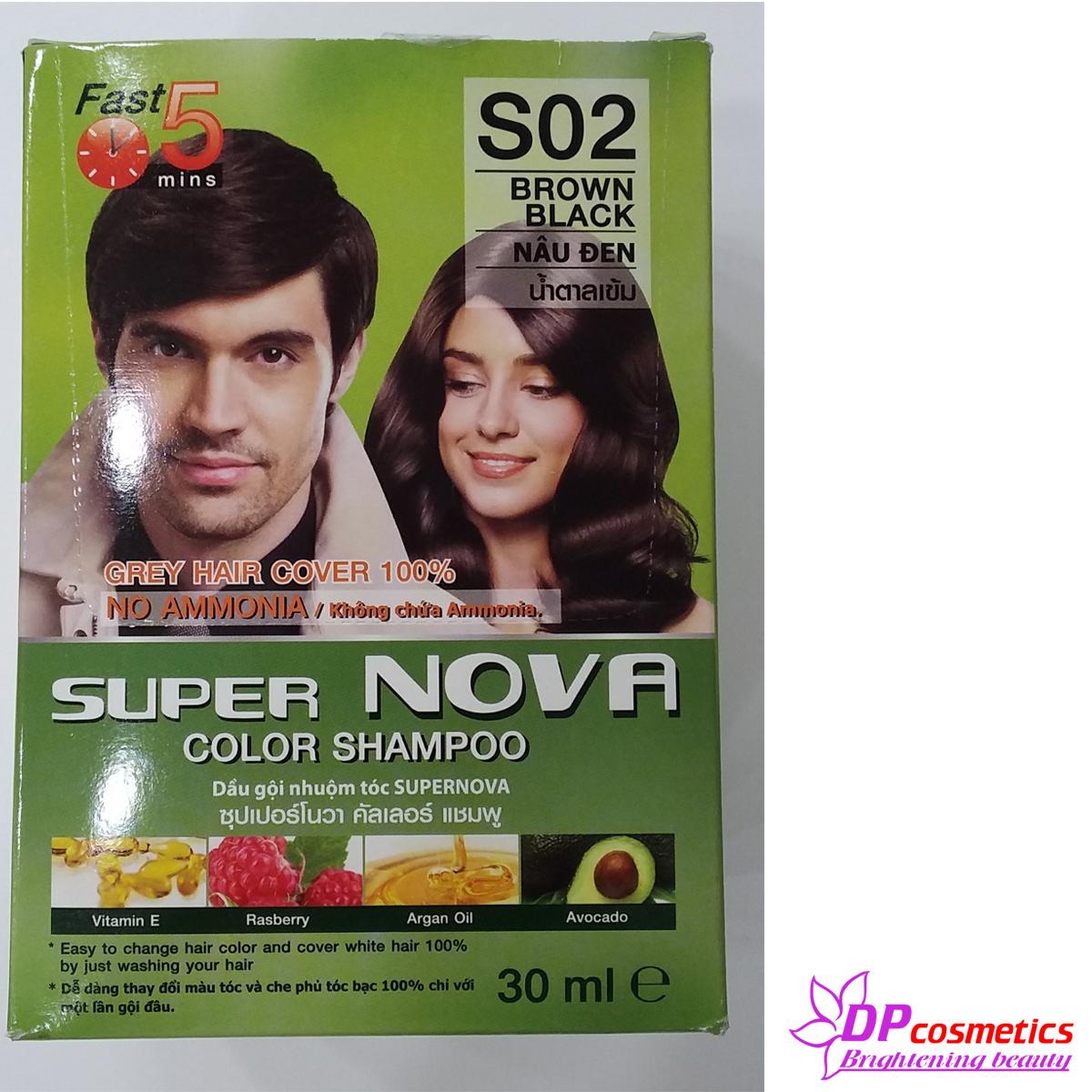 Hộp 12 gói dầu Gội nhuộm màu tóc Super Nova Nâu Đen ( S02 )