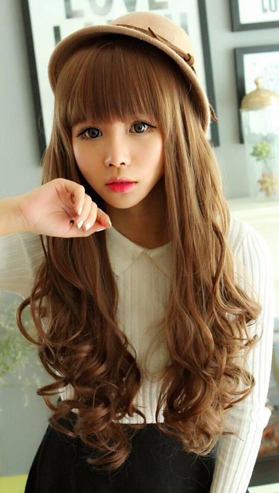 Tóc giả nữ nguyên đầu cao cấp làm bằng tơ mềm mượt như tóc thật (màu vàng) + tặng kèm lưới