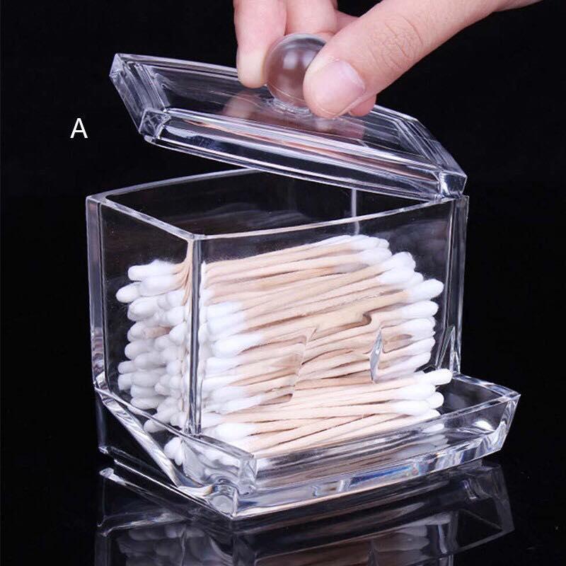 Hộp đựng bông tăm trang điểm cao cấp mica trong suốt tiện ích HT-1002