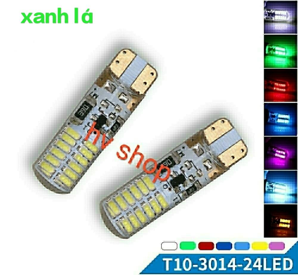 led chop xe may t10 Bộ 2 led demi xi nhan T10 có chớp xe máy 24 tim hv shop ( sáng xanh lá ) ( 1 cặp )