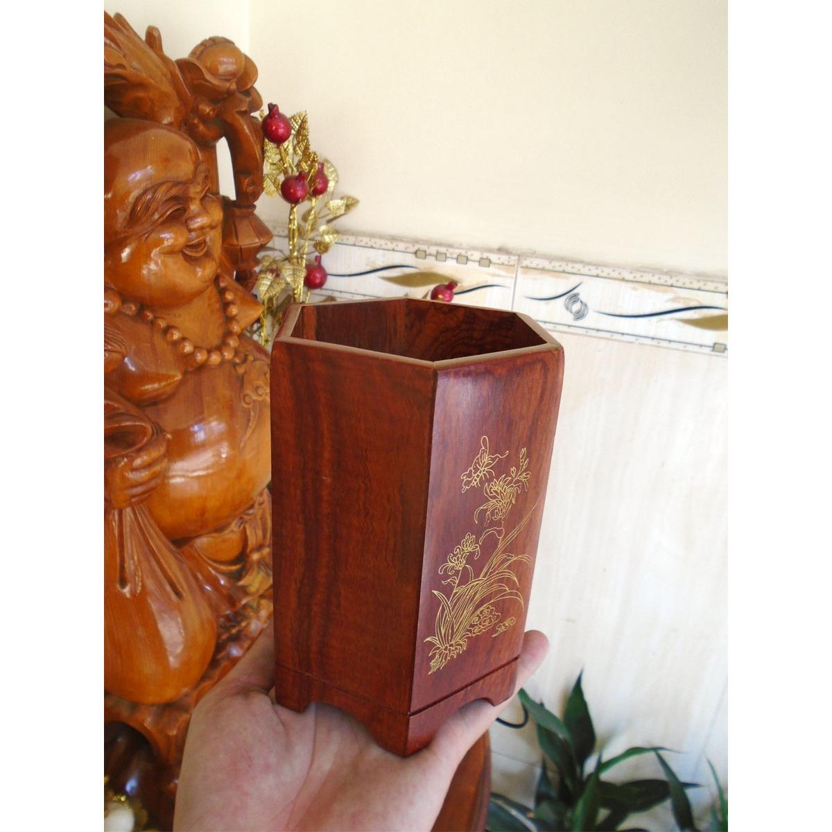 [HCM]ỐNG ĐỰNG BÚT GỖ HƯƠNG khảm xà cừ (OBH02)