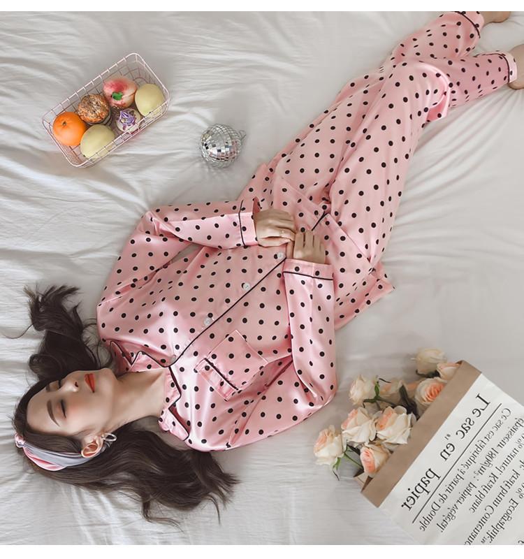 [HCM]Bộ Đồ Mặc Nhà Pijama Phi Lụa Họa Tiết Chấm Bi CDANP15
