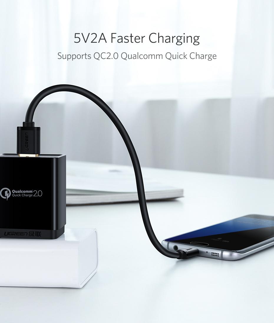 Cáp Micro USB 2.0 sang USB mạ vàng Ugreen 10834 0.25M (Cáp sạc Android) (Đen)