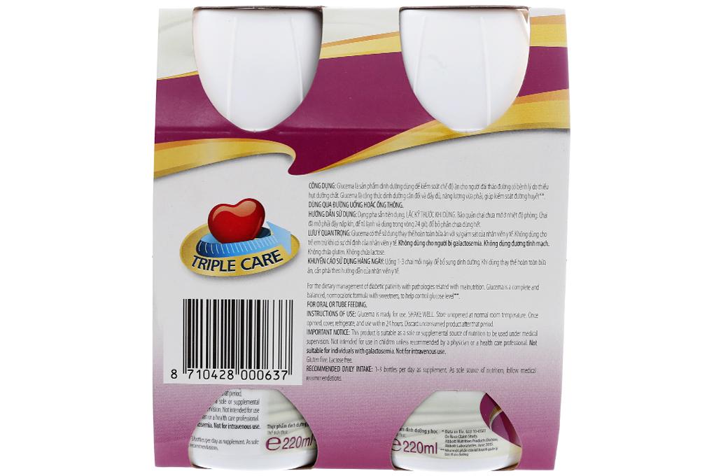 Lốc 4 chai sữa bột pha sẵn Abbott Glucerna vani chai 220ml