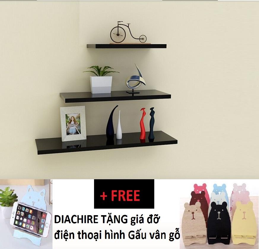 [HCM]Kệ treo tường Diachire 3 thanh 30-40-50cm sâu 15cm (Đen). Tặng giá đỡ điện thoại
