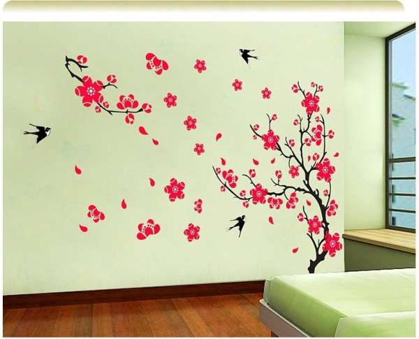 Decal dán tường cành đào và chim én AY818 flowerdecal