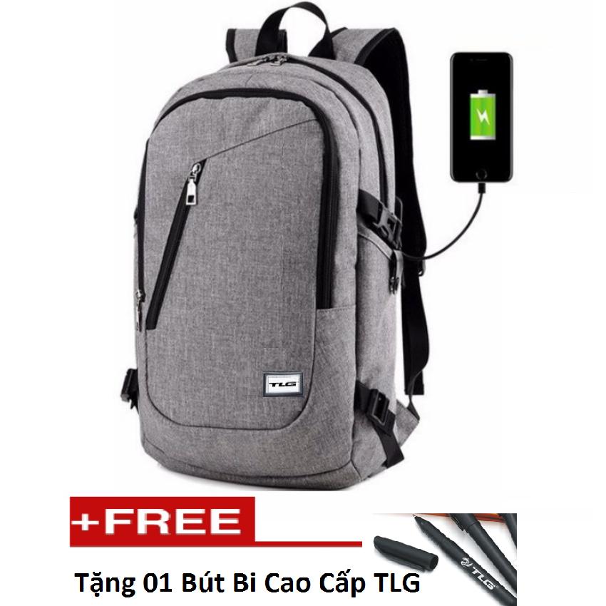Balo nam, nữ kèm cổng sạc usb đồ da thành long tlg tặng 01 bút bi cao cấp tlg