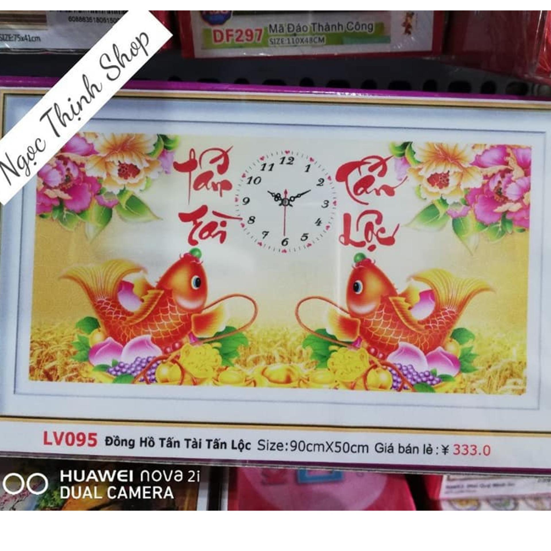 Tranh chấm hạt,  đính đá,  chấm đá, tranh cườm Đồng hồ TẤN TÀI TẤN LỘC CÁ CHÉP LV095-NgocThinhShop