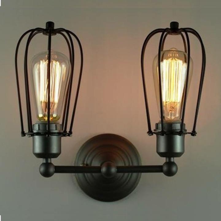 Đèn treo tường - đèn cầu thang BACTE rọ sắt đôi dáng quả lê - Kèm bóng LED chuyên dụng