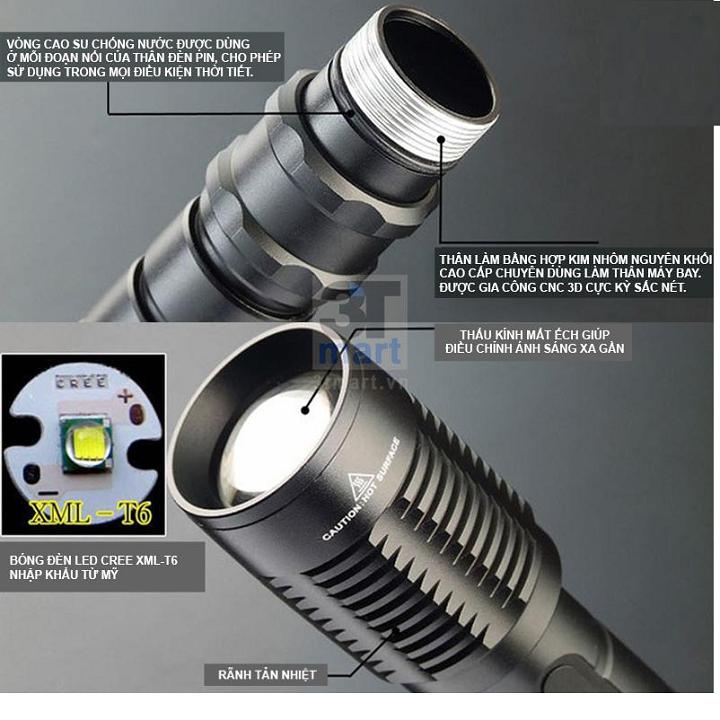 ĐÈN PIN SẠC SIÊU SÁNG XML T6 CHỐNG NƯỚC - XML T6