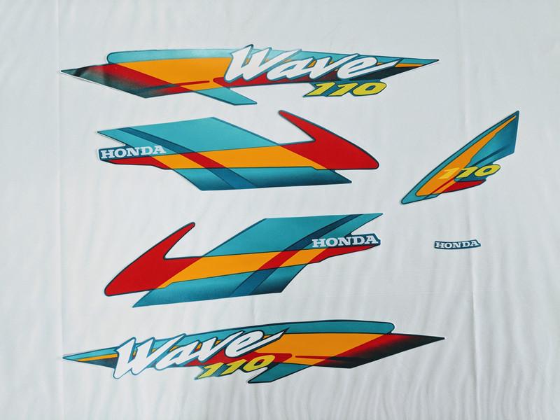 Bộ tem dán xe máy xe Wave thái 110, tem 3 lớp cao cấp (màu xanh dương đỏ)