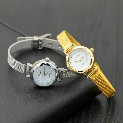 Đồng hồ nữ YUHAO mặt vát 3D dây thép lụa xinh xắn ( vàng)