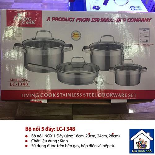 Bộ Nồi Chảo INOX 5 Đáy Cao Cấp LivingCook - LC-I348