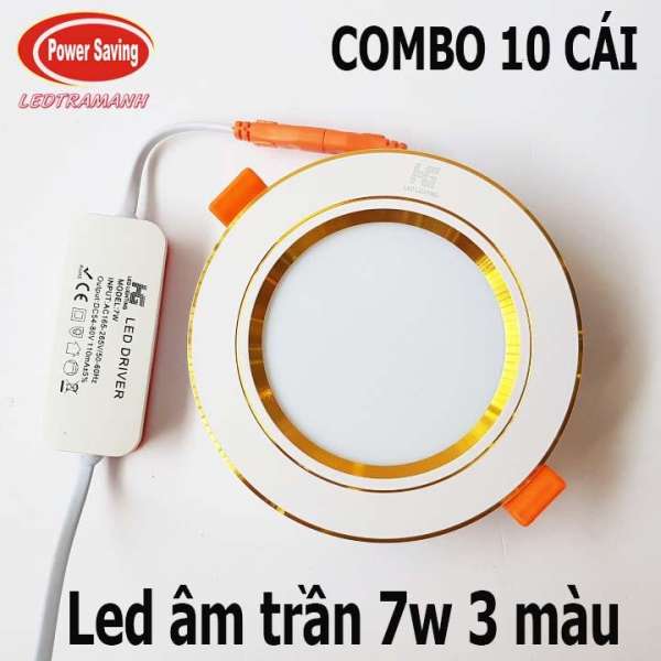 Combo 10 led âm trần 7w 3 màu viền vàng cao cấp