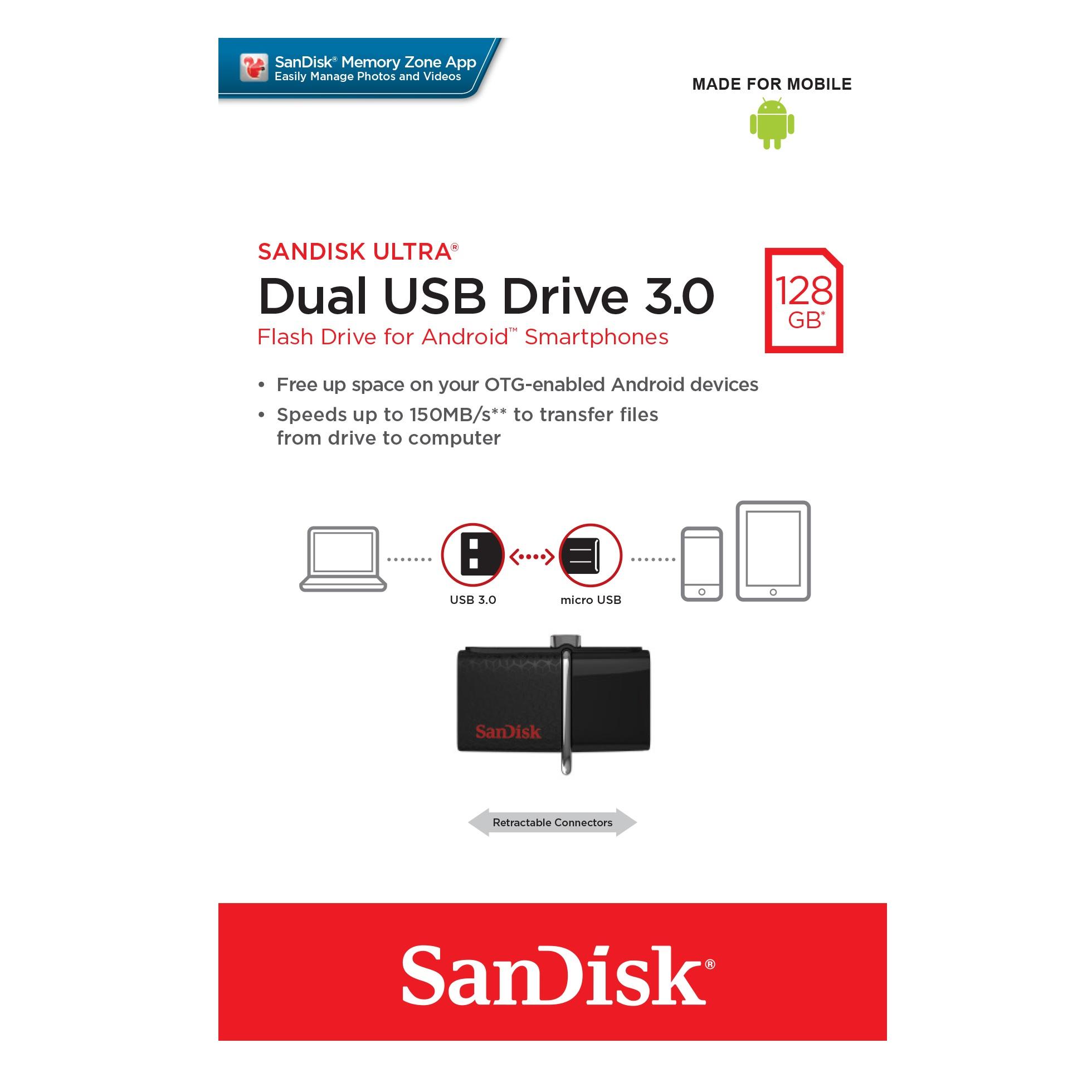 Usb otg sandisk 3.0 ultra dual 128gb 150mb/s