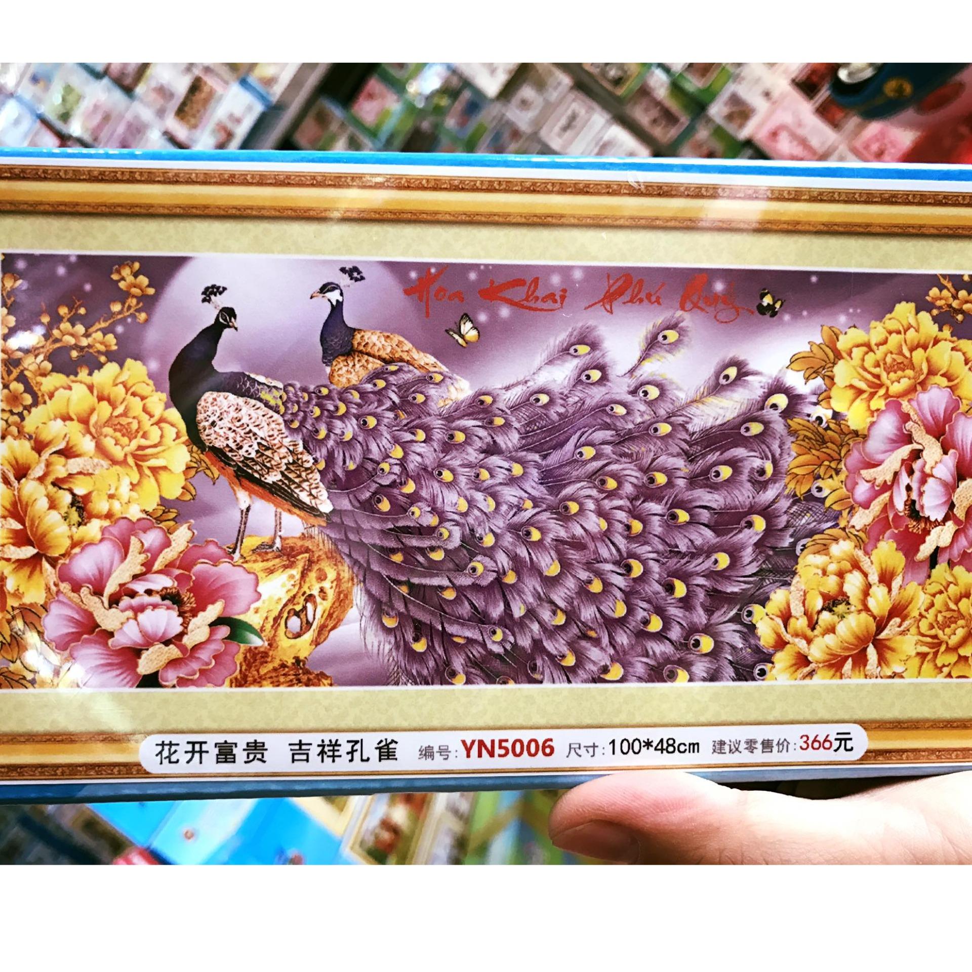 Yn5006- tranh đính đá đôi công tím-100366