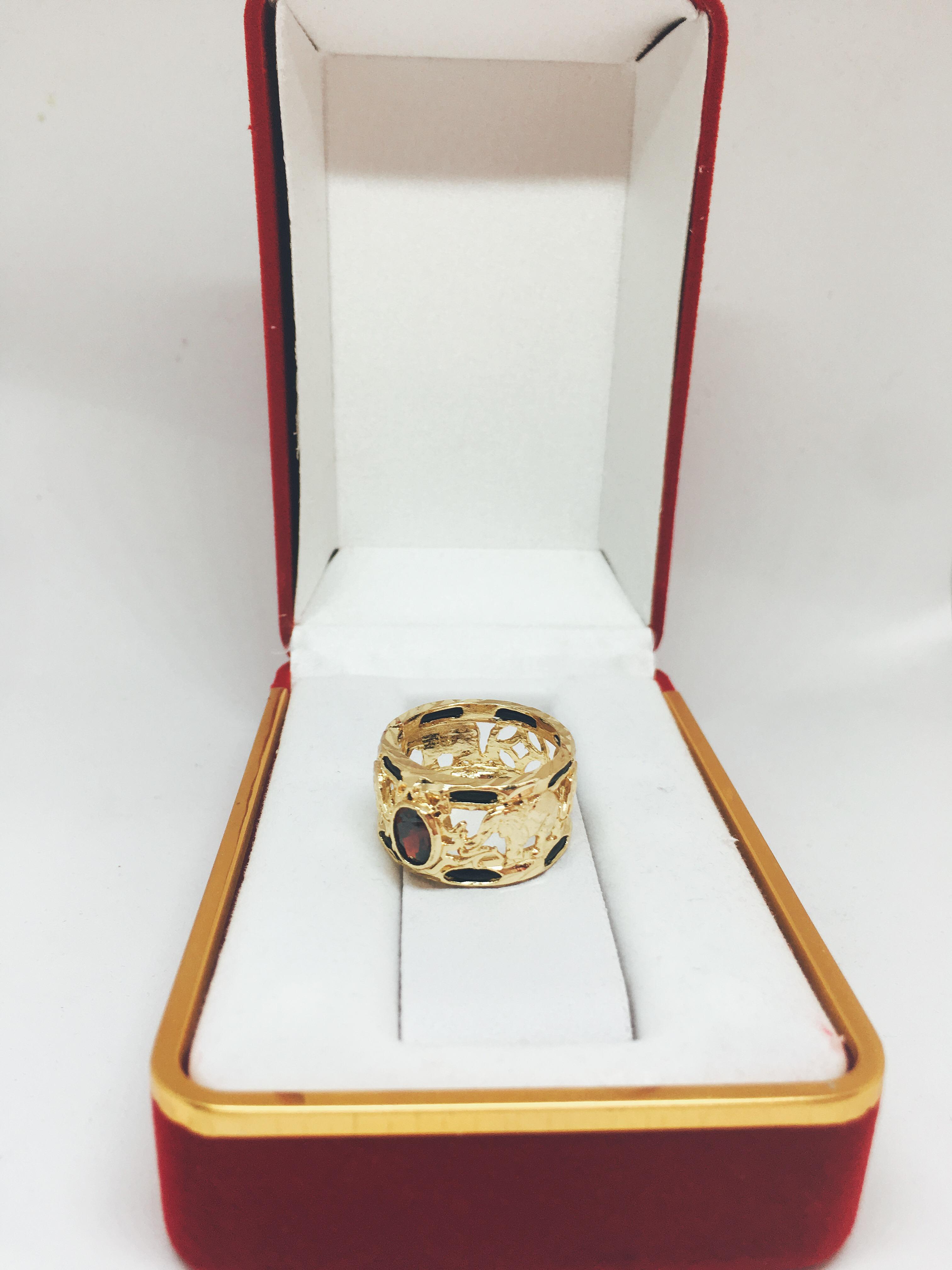 Trang sức nam Nhẫn Rồng nam bạc Thái mạ vàng 2 hàng lông ngọc đỏ cao cấp, may mắn