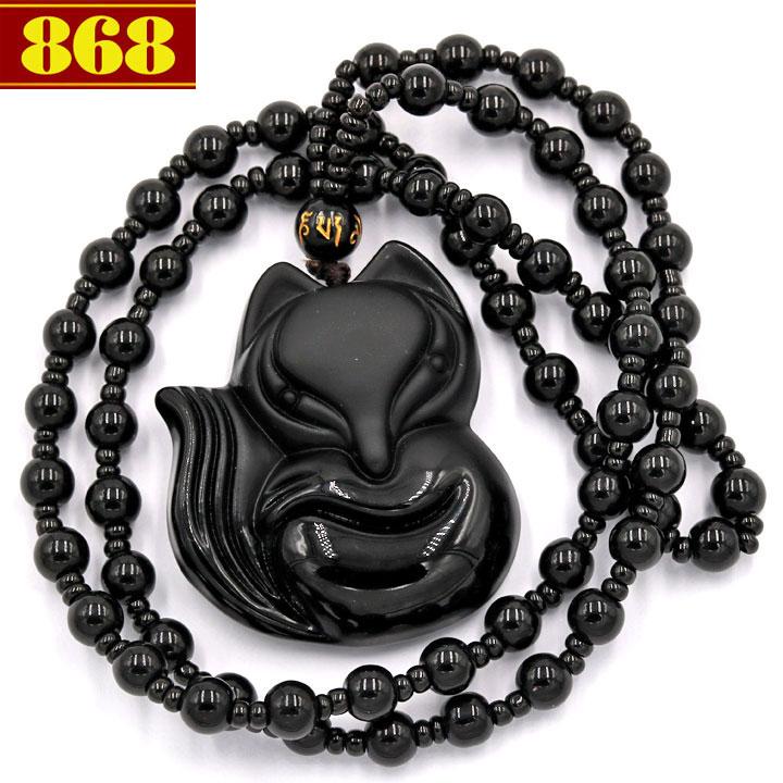 Vòng cổ hồ ly đá thạch anh đen 3.9 cm hld1