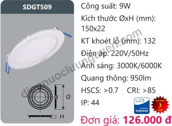 Đèn Led Âm Trần 9W Duhal SDGT509
