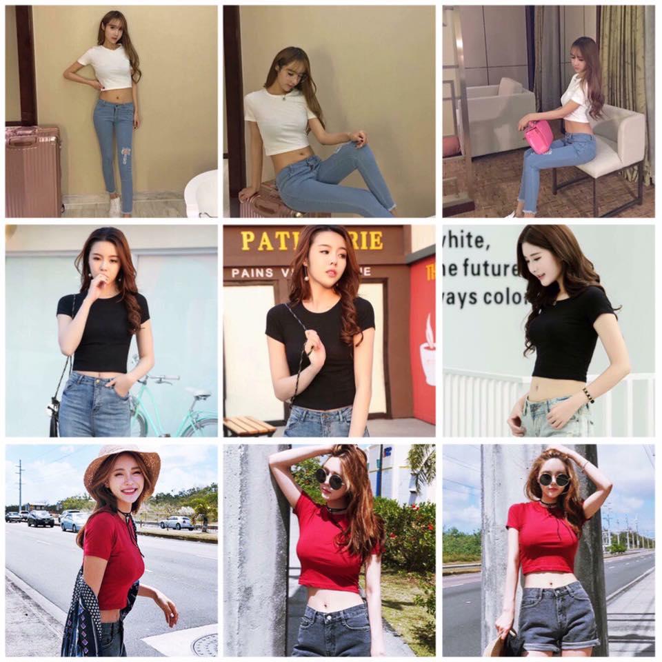 Aó thun lụa croptop tay ngắn ôm body Thailand