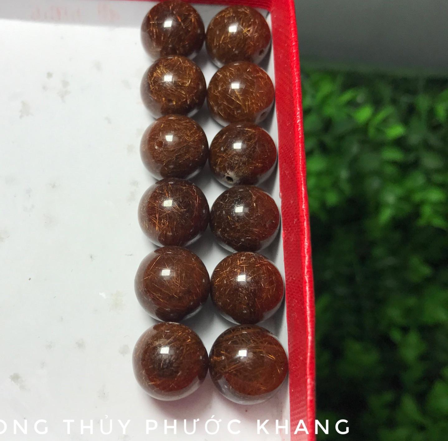 1 Hạt đá tự nhiên thạch anh tóc đỏ size 12 li