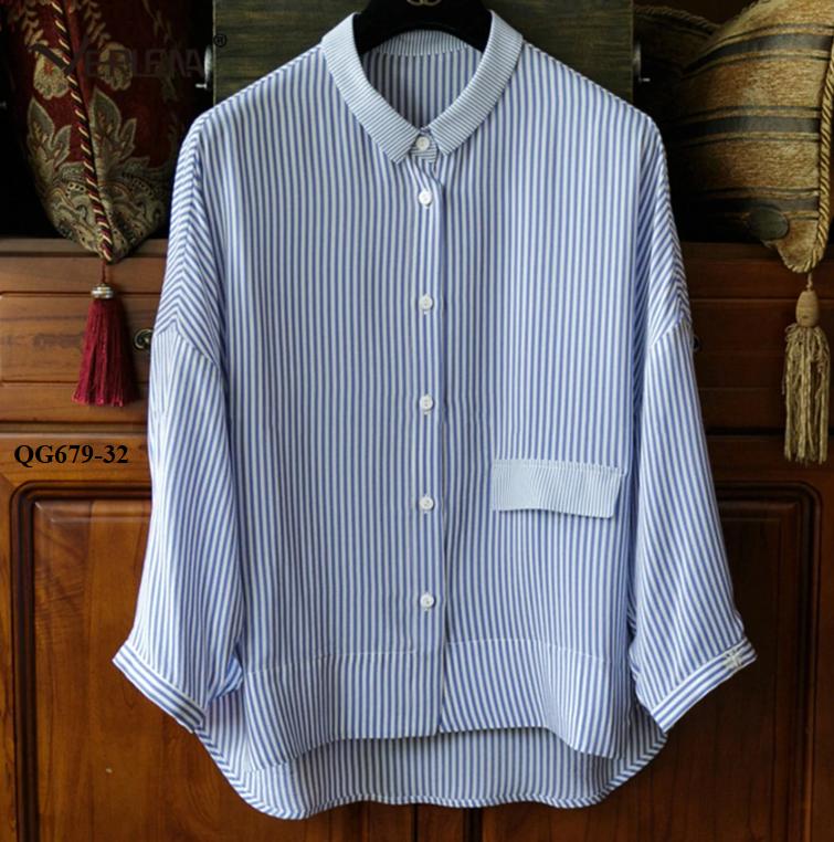 Qg679 - áo sơ mi thiết kế phối sọc - size s-6xl