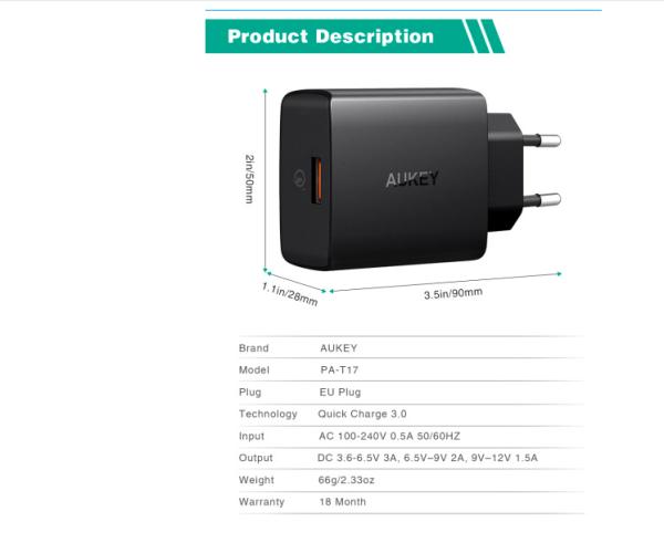 Củ sạc nhanh aukey PA-T17