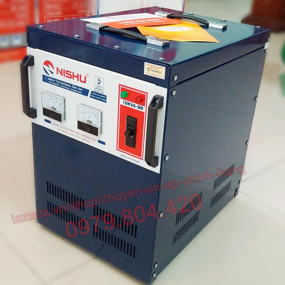 Ổn Áp Nishu 10KVA DR dải 90-250V, bảo hành 4 năm, 100% dây đồng