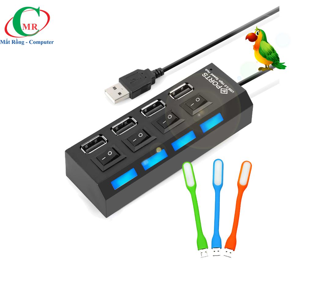 [Tặng đèn led usb siêu sáng] Bộ chia usb từ 1 ra 4 usb có công tắt 2.0 (hub usb dùng cho laptop, PC,...)