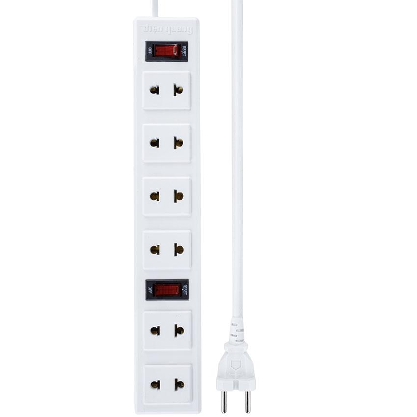 Ổ cắm điện đa năng Điện Quang ĐQ 001A-01 (6 lỗ 2 chấu) công suất 2500w, tự ngắt khi quá tải, BH 12 tháng