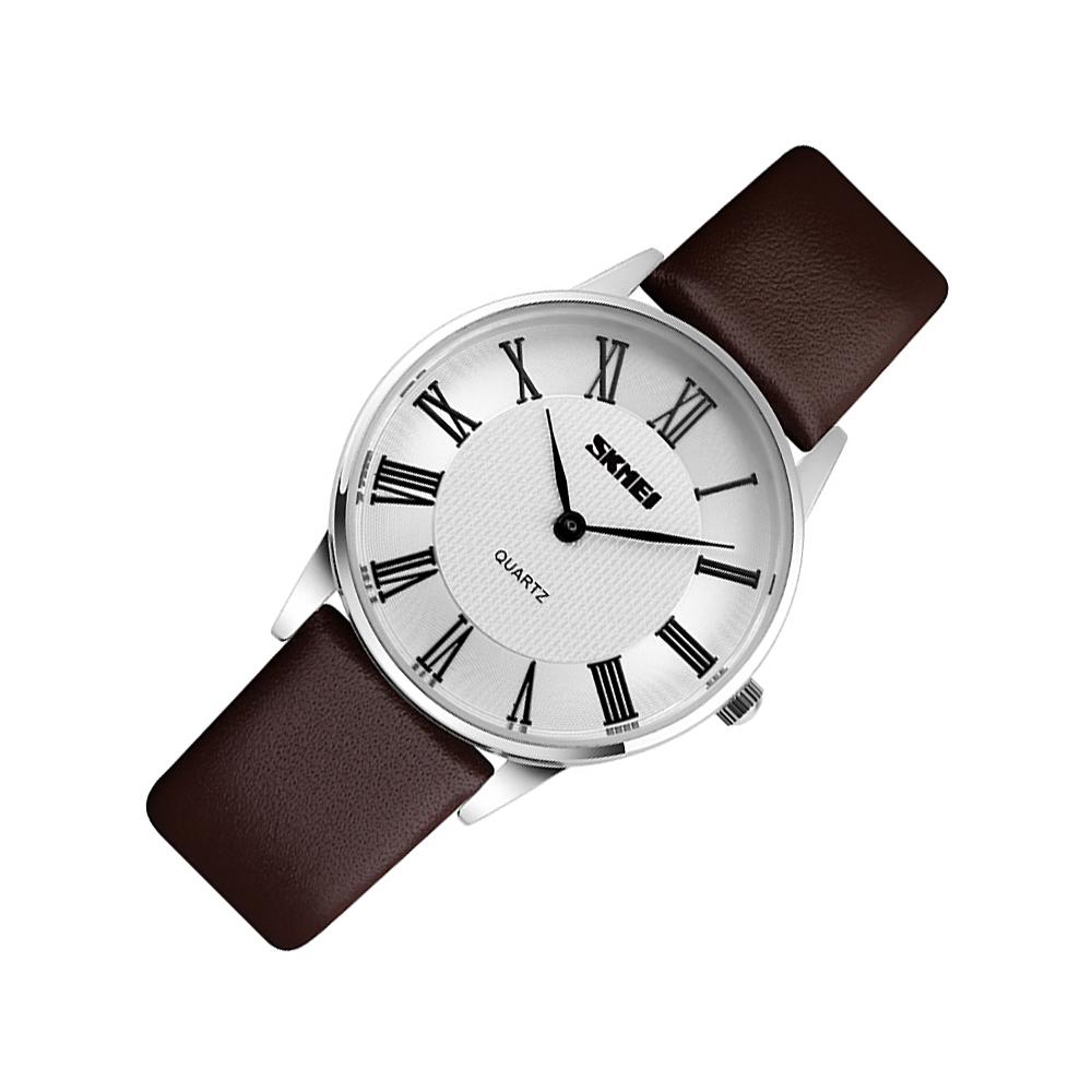 Đồng hồ nữ dây da Skmei 9092 (Nâu Trắng)