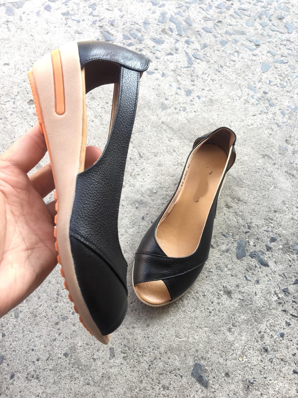 Sandal đế xuồng 3 phân quai chéo (Đen)