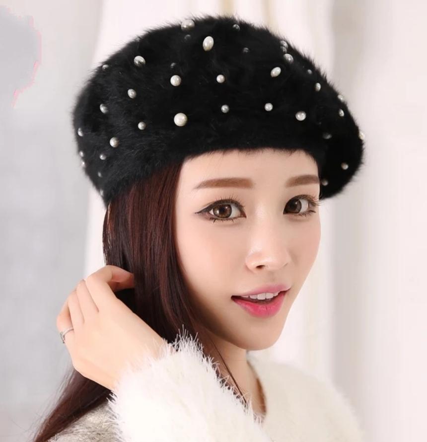 Nón mũ be re lông thỏ nữ thời trang Hàn Quốc