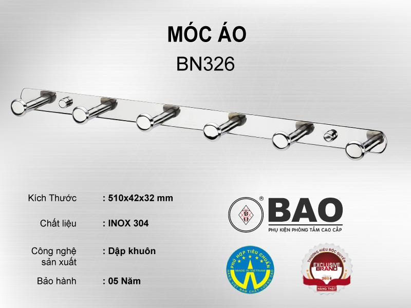 Bộ 3 cái móc treo quần áo 6 chấu gắn trên tường BAO - BN326 (INOX 304)