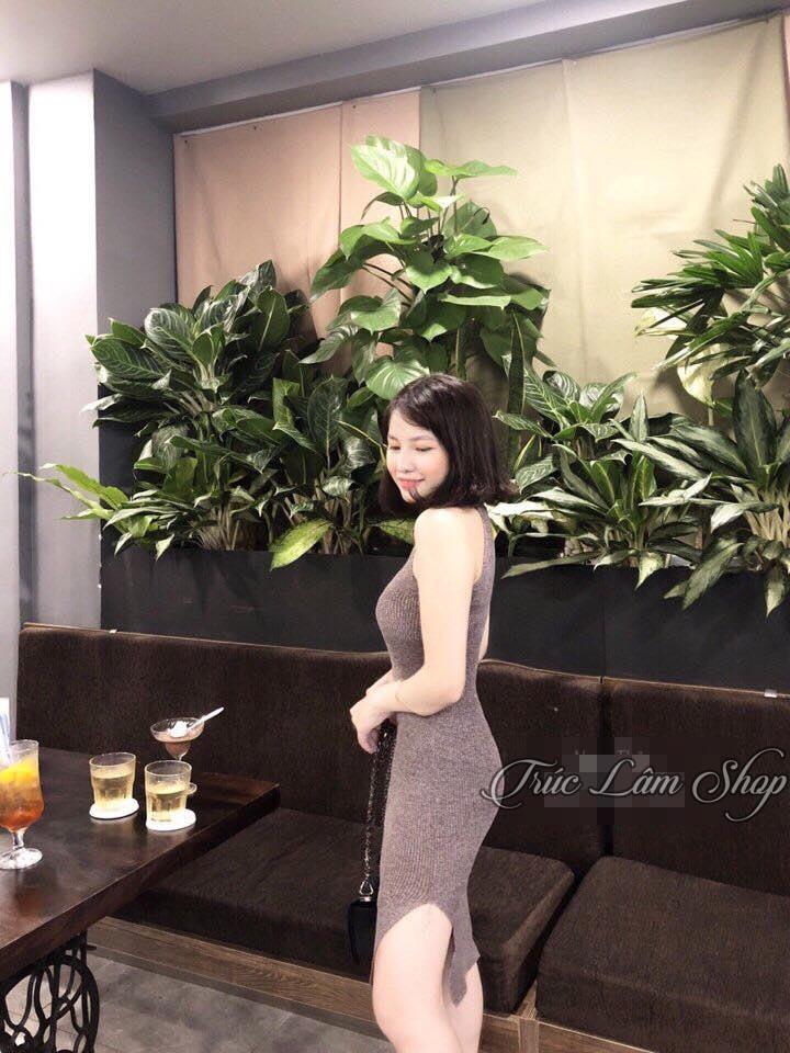 [HCM]Đầm Body Hở Vai Chất Len Gân Thời Trang