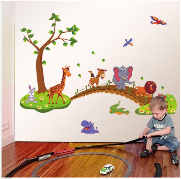 Decal dán tường Thú rừng qua cầu ABC1041-69