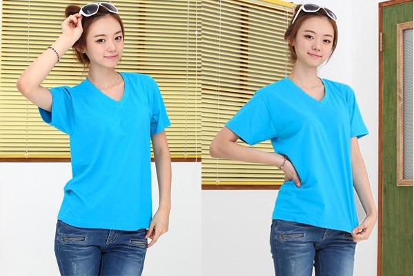 Áo thun ôm nữ cổ tim Navi xanh biển