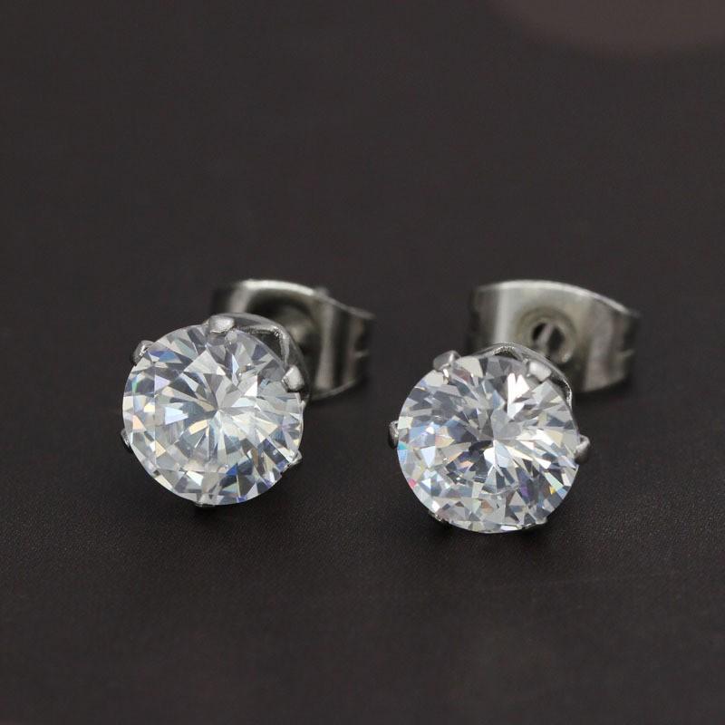 Bộ 2 bông tai thời trang 6mm BT39 (màu bạc, hột trắng)